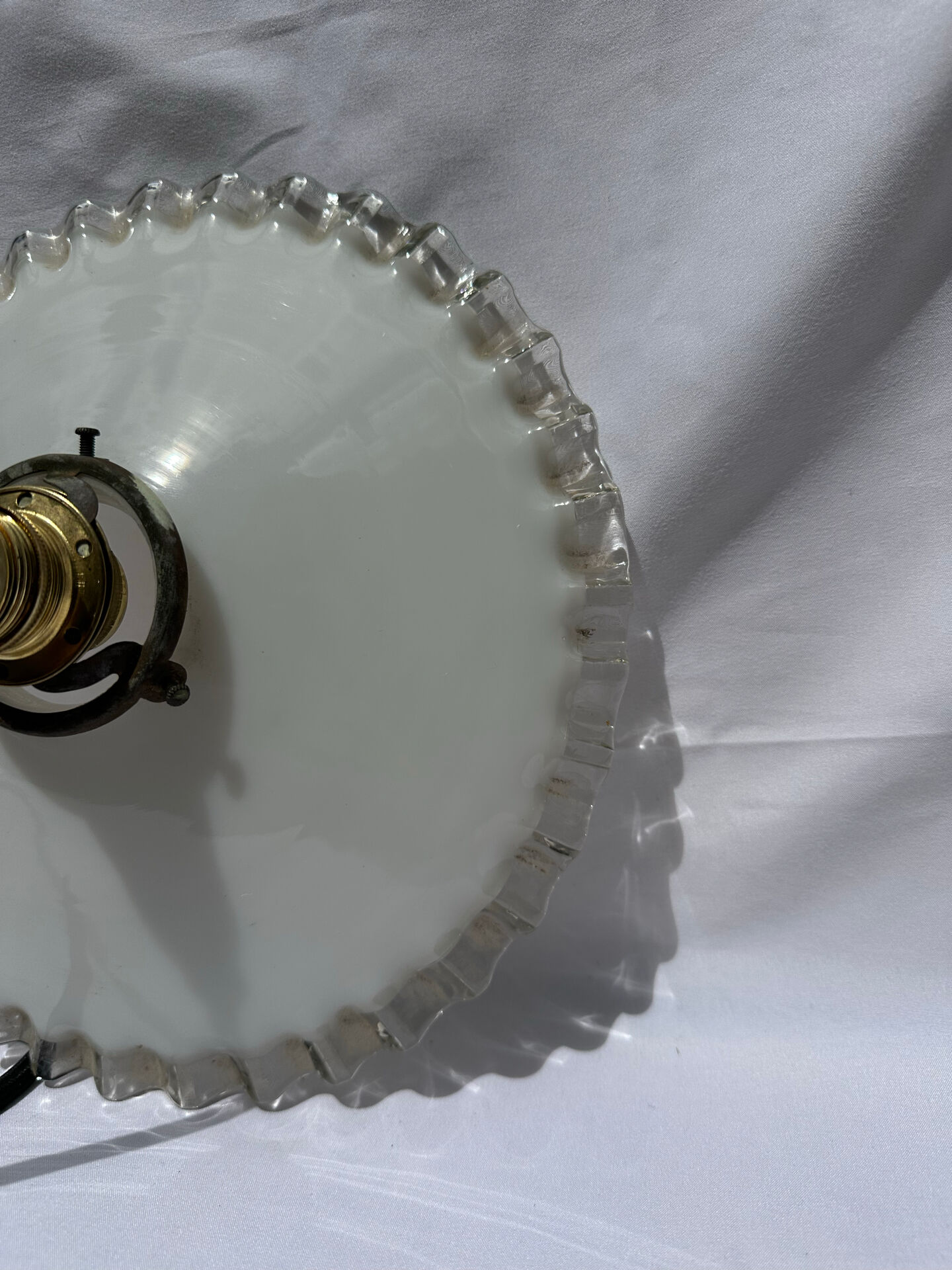 White opaline wavy suspension brass claw vintage lampshade