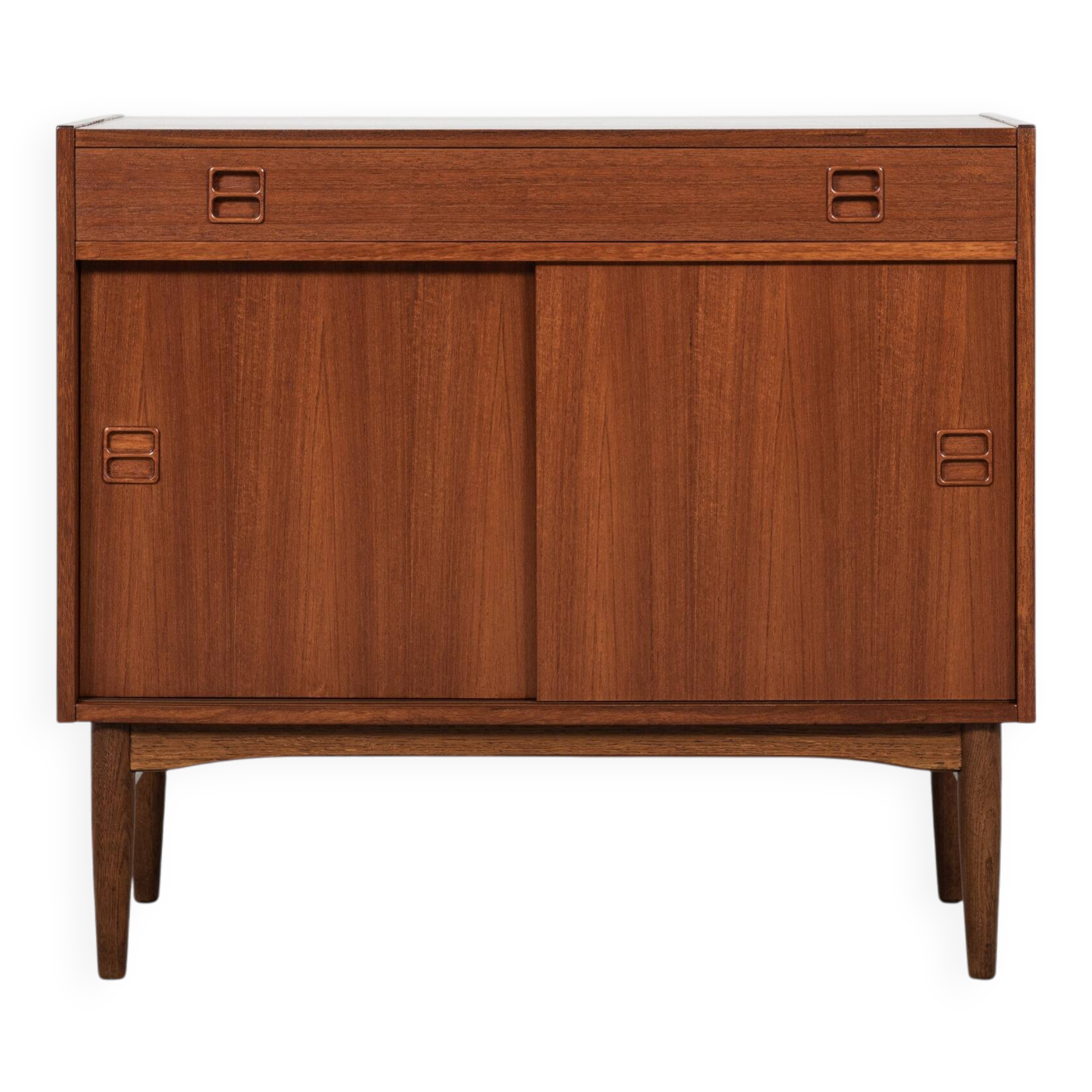 Midcentury Danish cabinet in teak with 1 drawer and 2 sliding doors 1960s