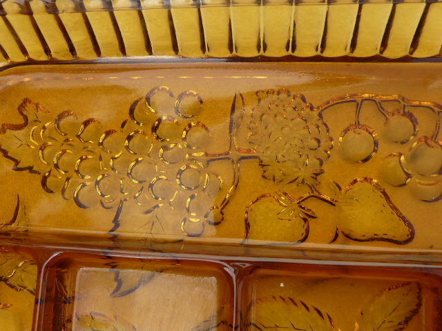 Aperitif dish servant compartments smoked molded glass 60s