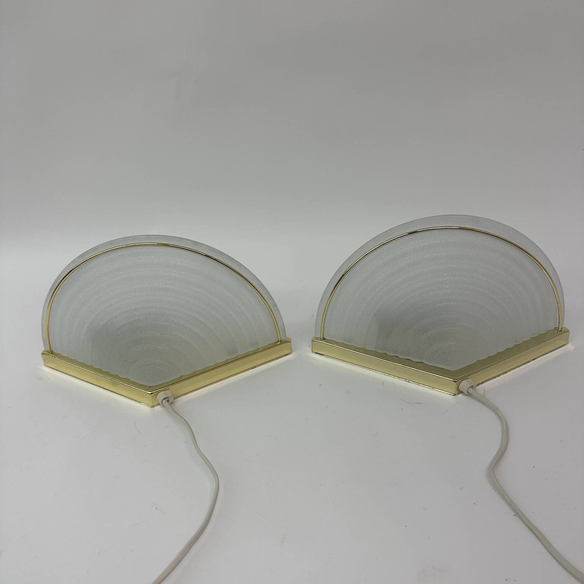 Set of 2 vintage glass wall lamps with golden holder , 1970’s