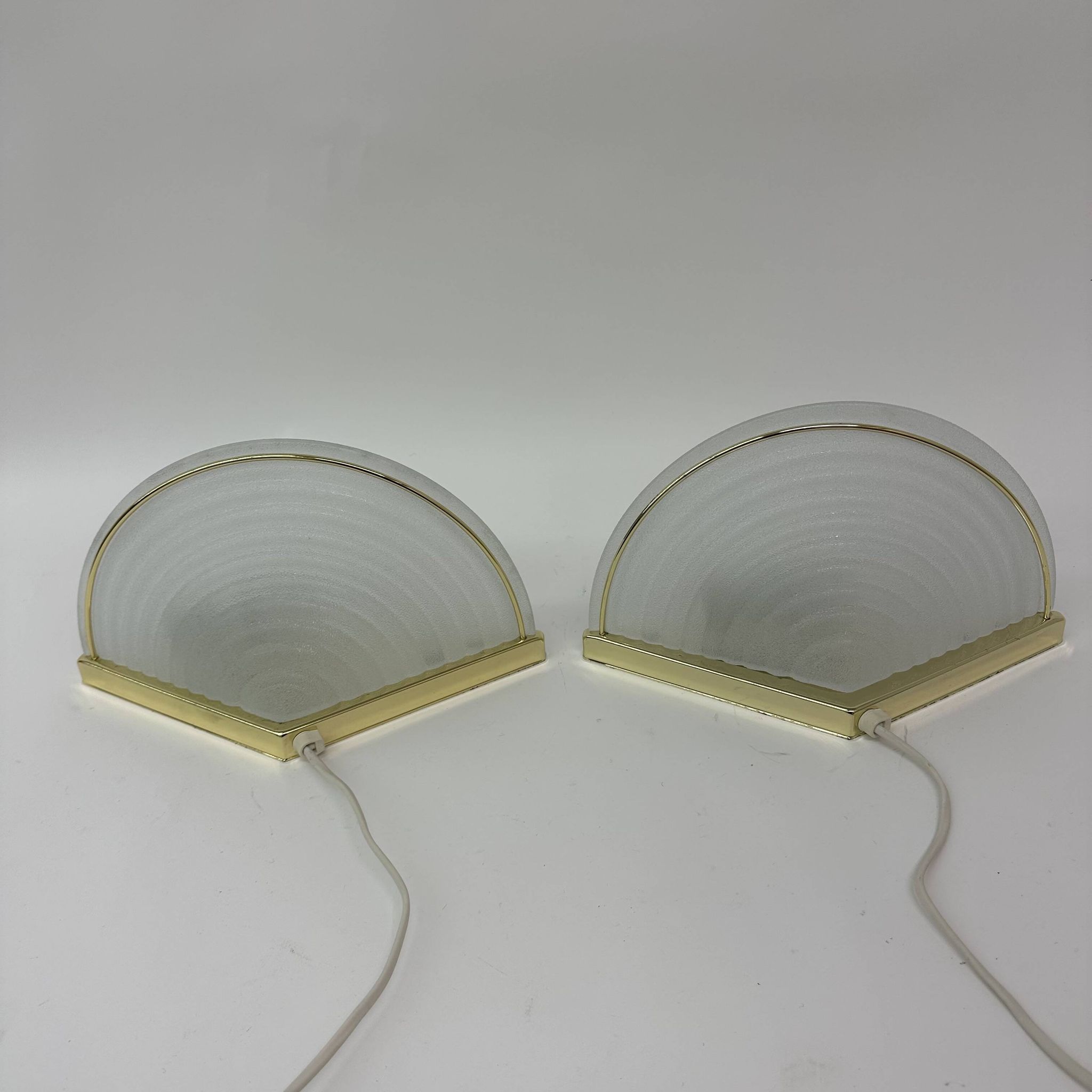 Set of 2 vintage glass wall lamps with golden holder , 1970’s
