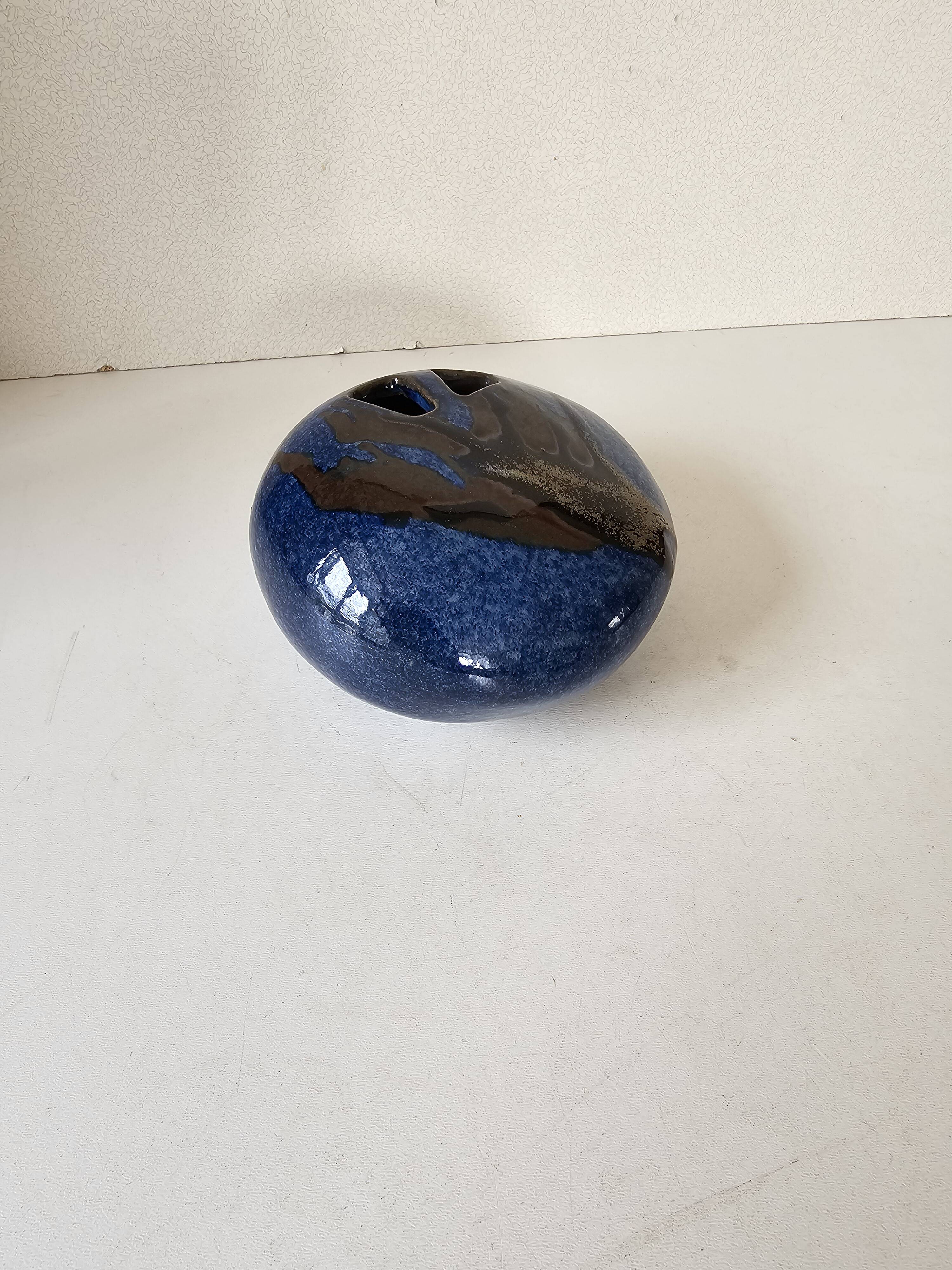 Vase for sticking flowers in ceramic free form Signed Jean Cacheleux Puisaye