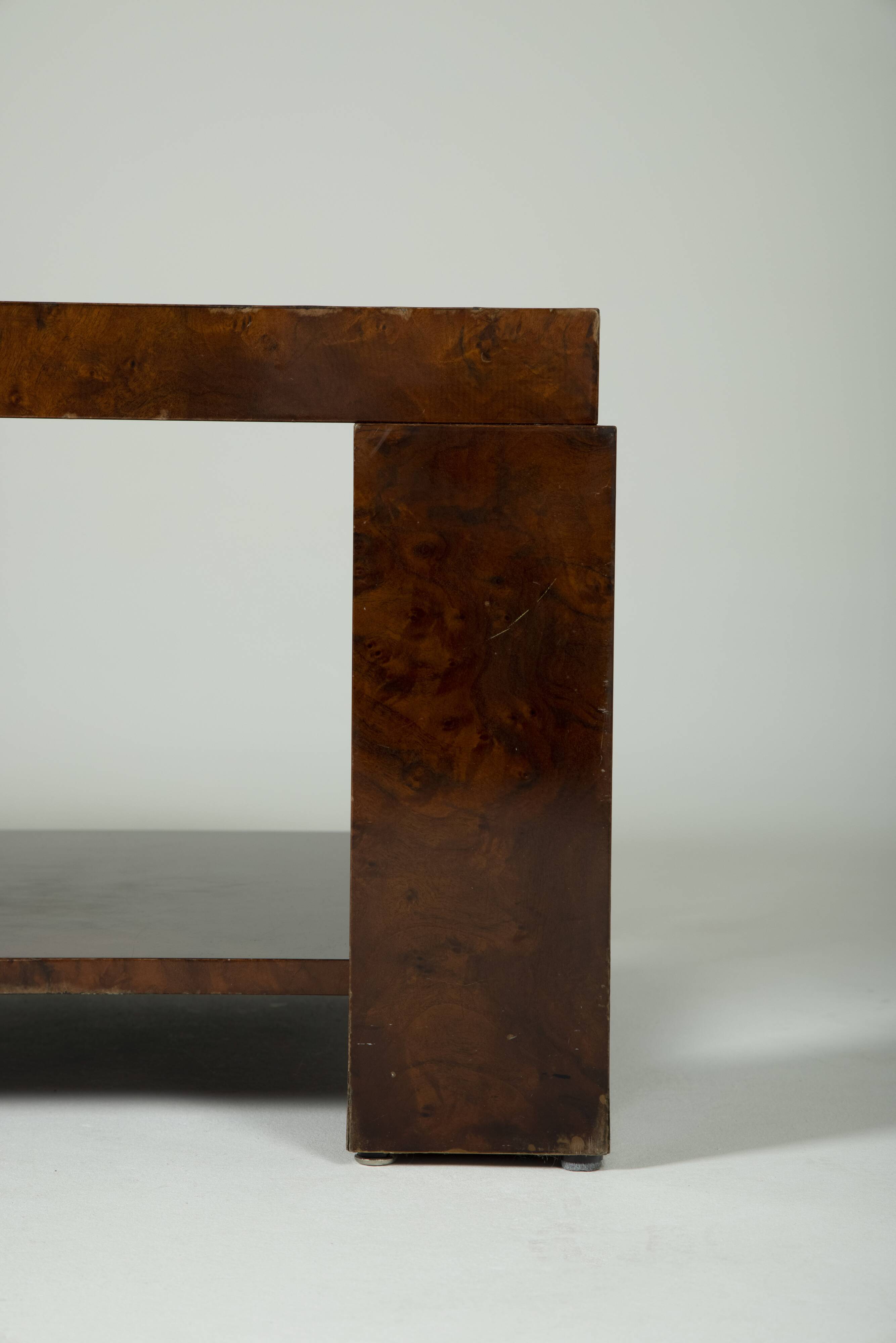 Lacquered elm magnifying glass coffee table, 1970s