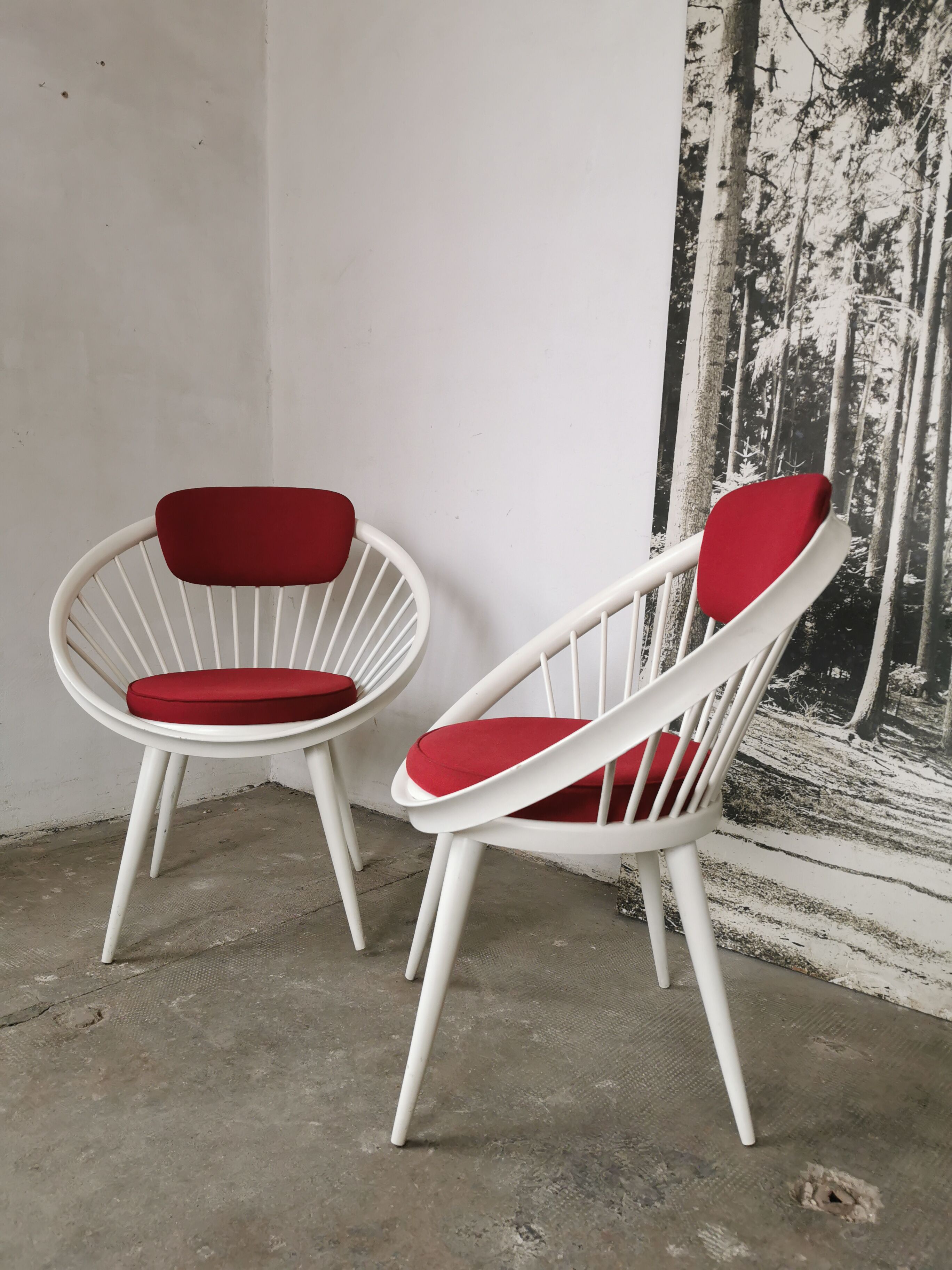 Swedish armchair circle Yngve Ekström, white and red