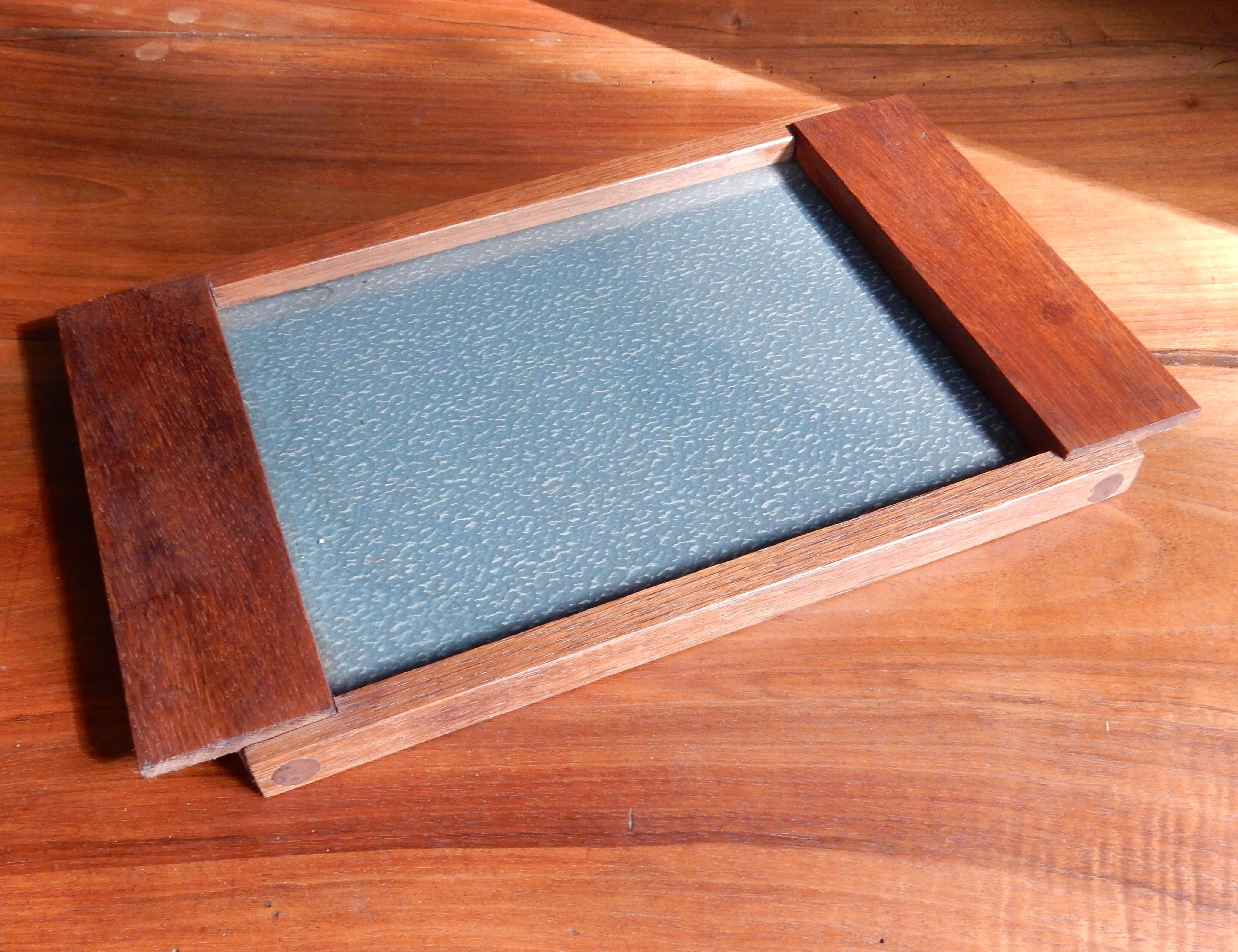 Art deco tray in wood and glass