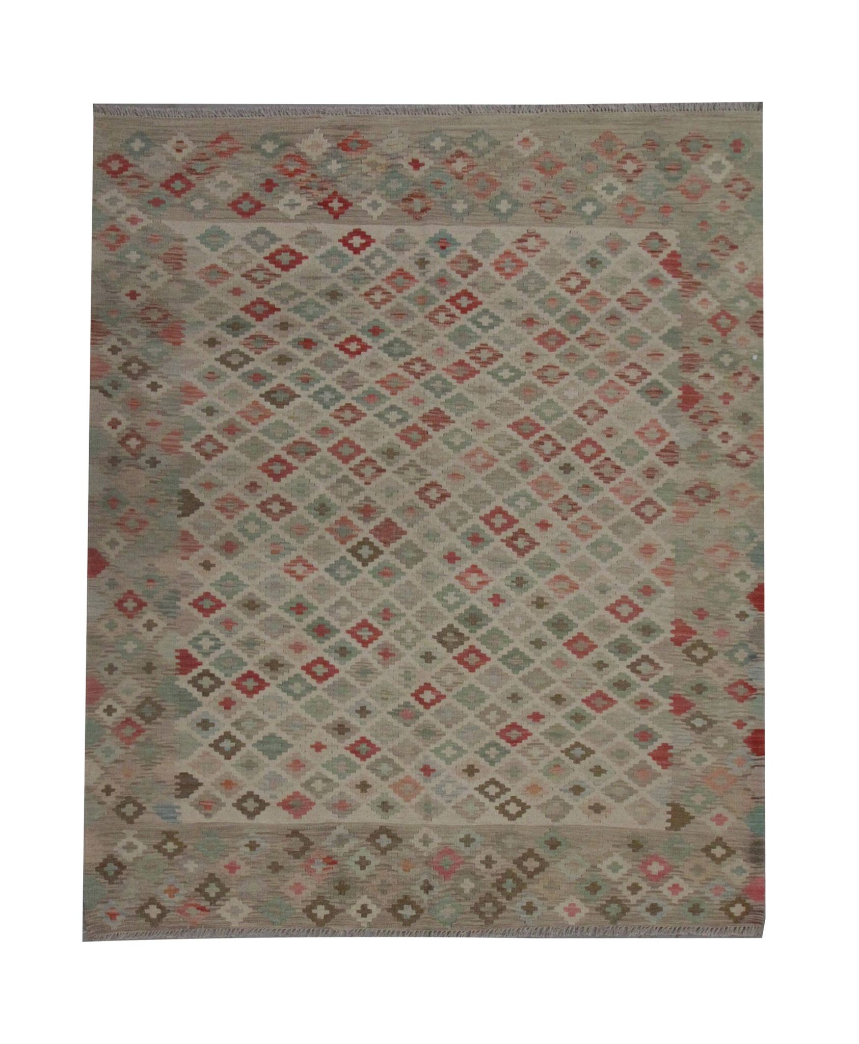 Geometric Kilim Rug Grey, Afghan Wool Carpet Handmade, Neutral Rustic Home