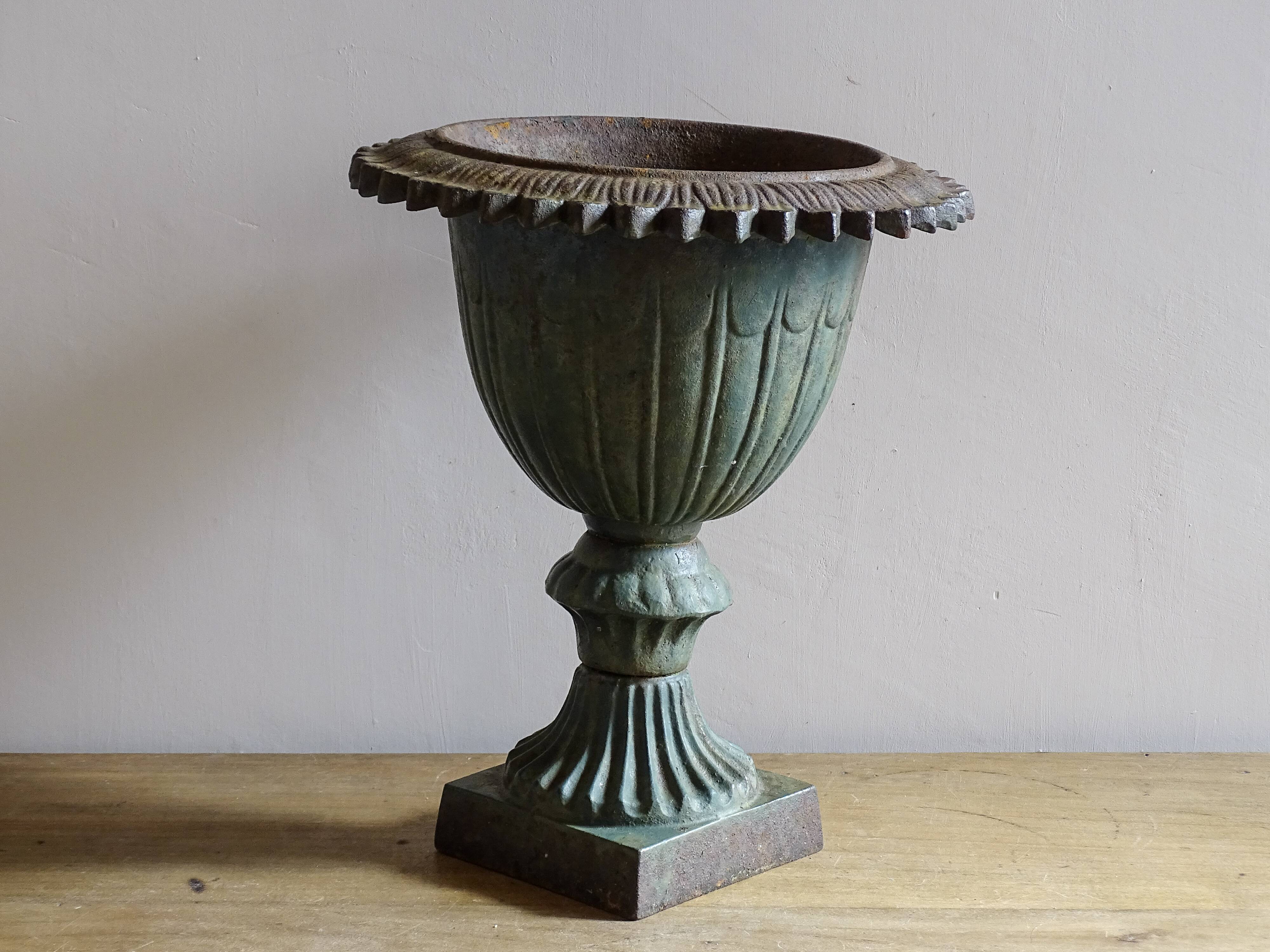 Antique Cast Iron Garden Urn, Campana Form Planter