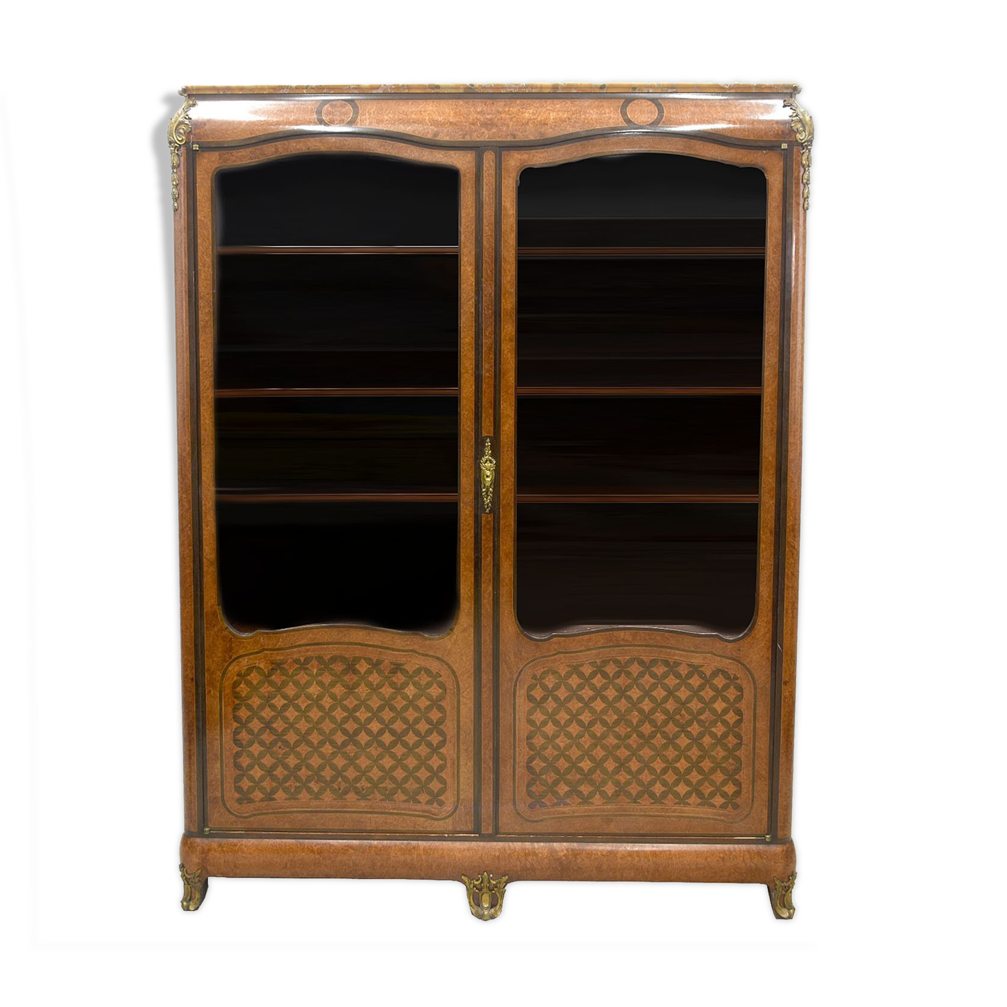 Transition style library marquetry and gilded bronze on marble