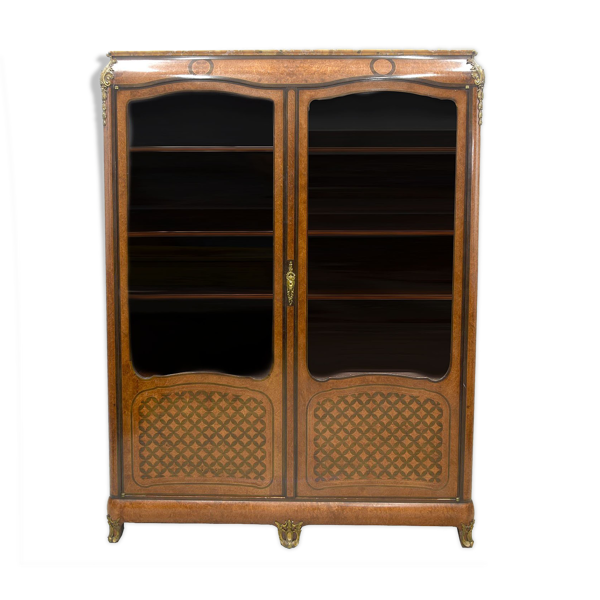 Bibliothèque de style Transition marqueterie et bronze doré dessus marbre — Beyit