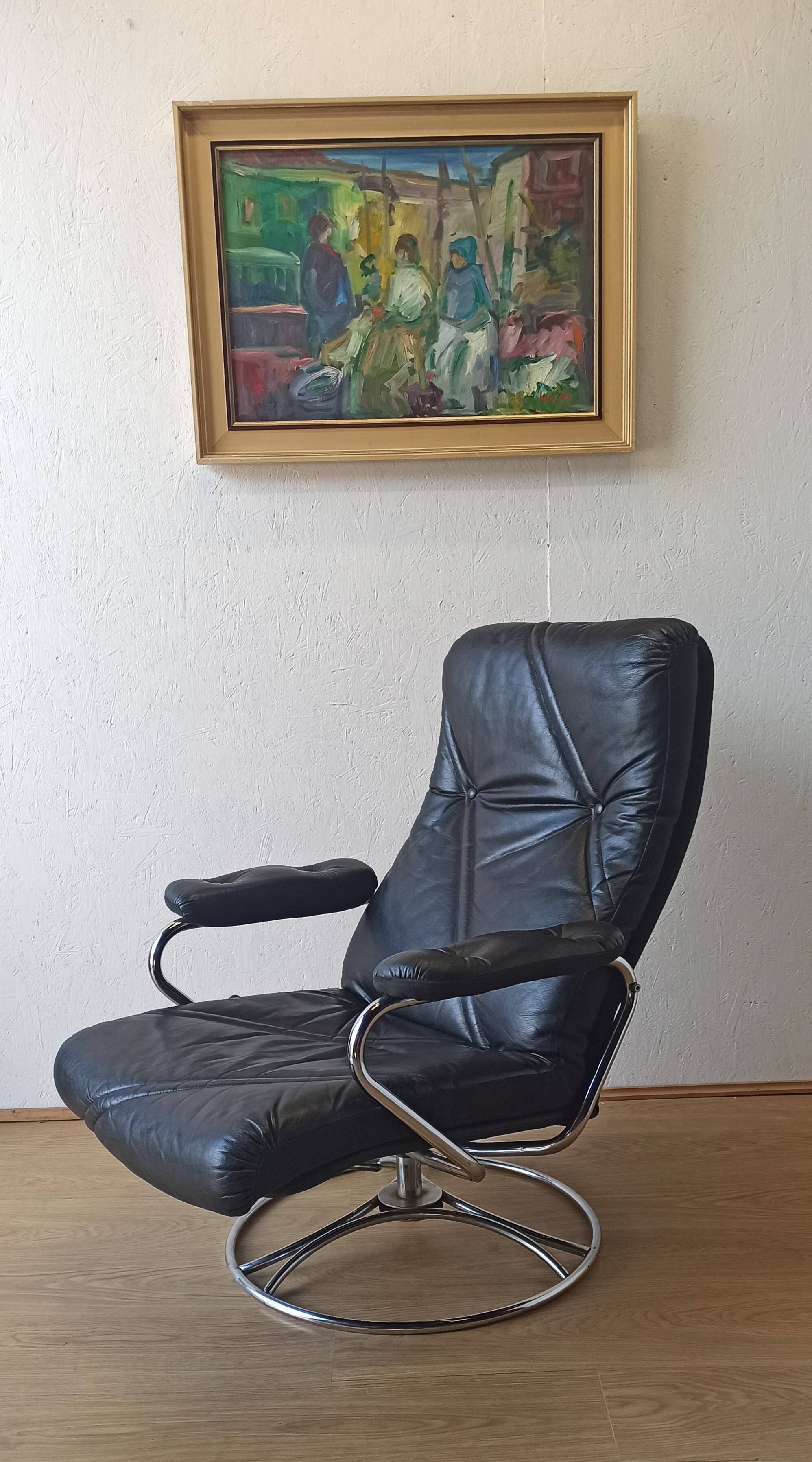 Scandinavian design leather armchair 70s