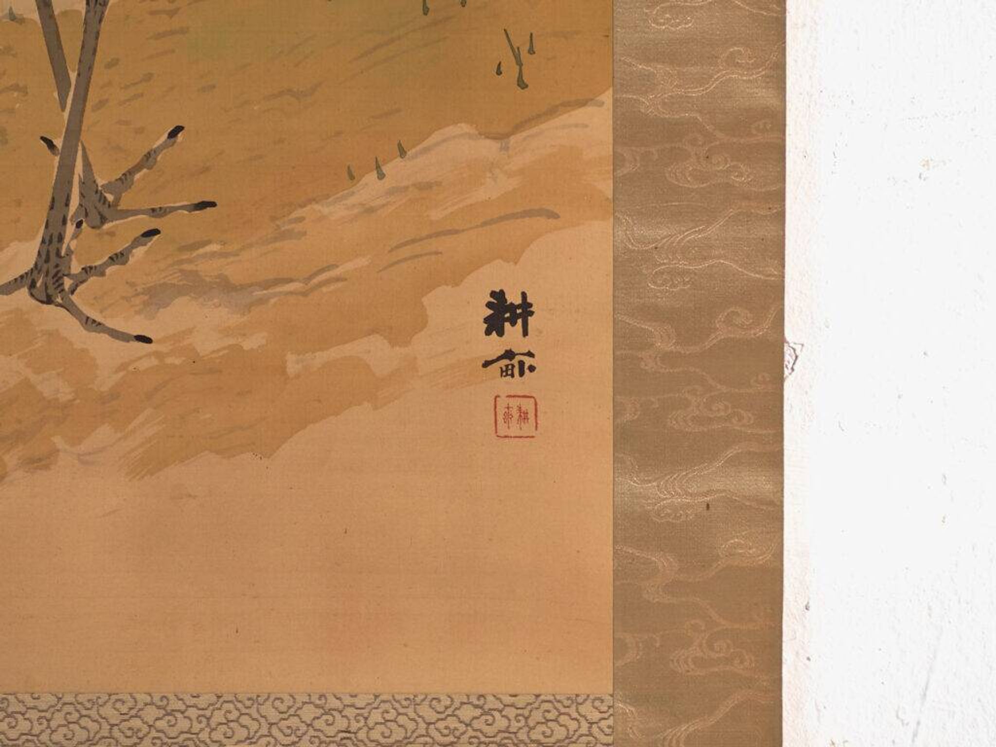 Japanese kakejiku of a coloured crane on paper – Japan, circa 1900