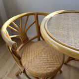 Vintage rattan and bamboo “head to head” table
