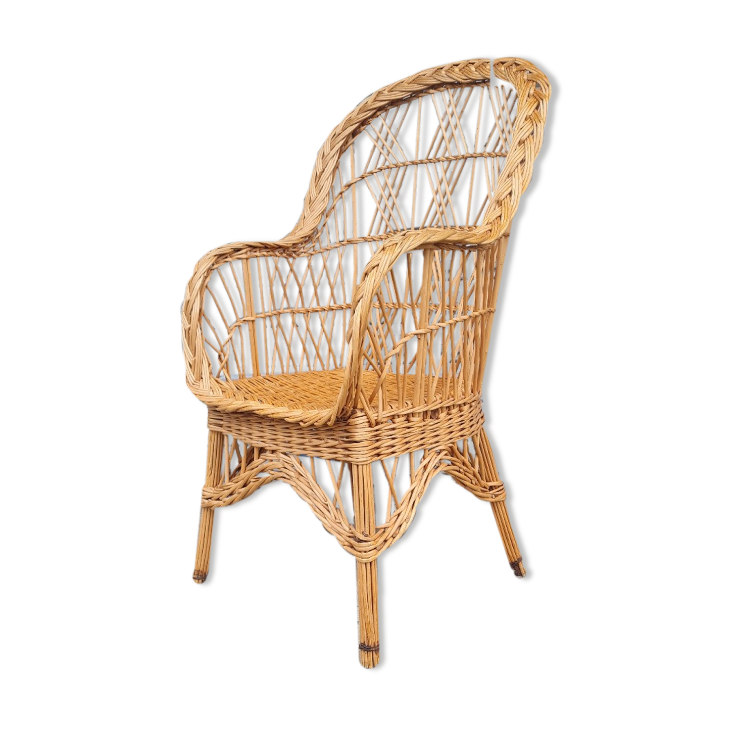Fauteuil en rotin et osier vintage