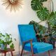Scandinavian velvet armchair in duck blue, 1950s-60s.