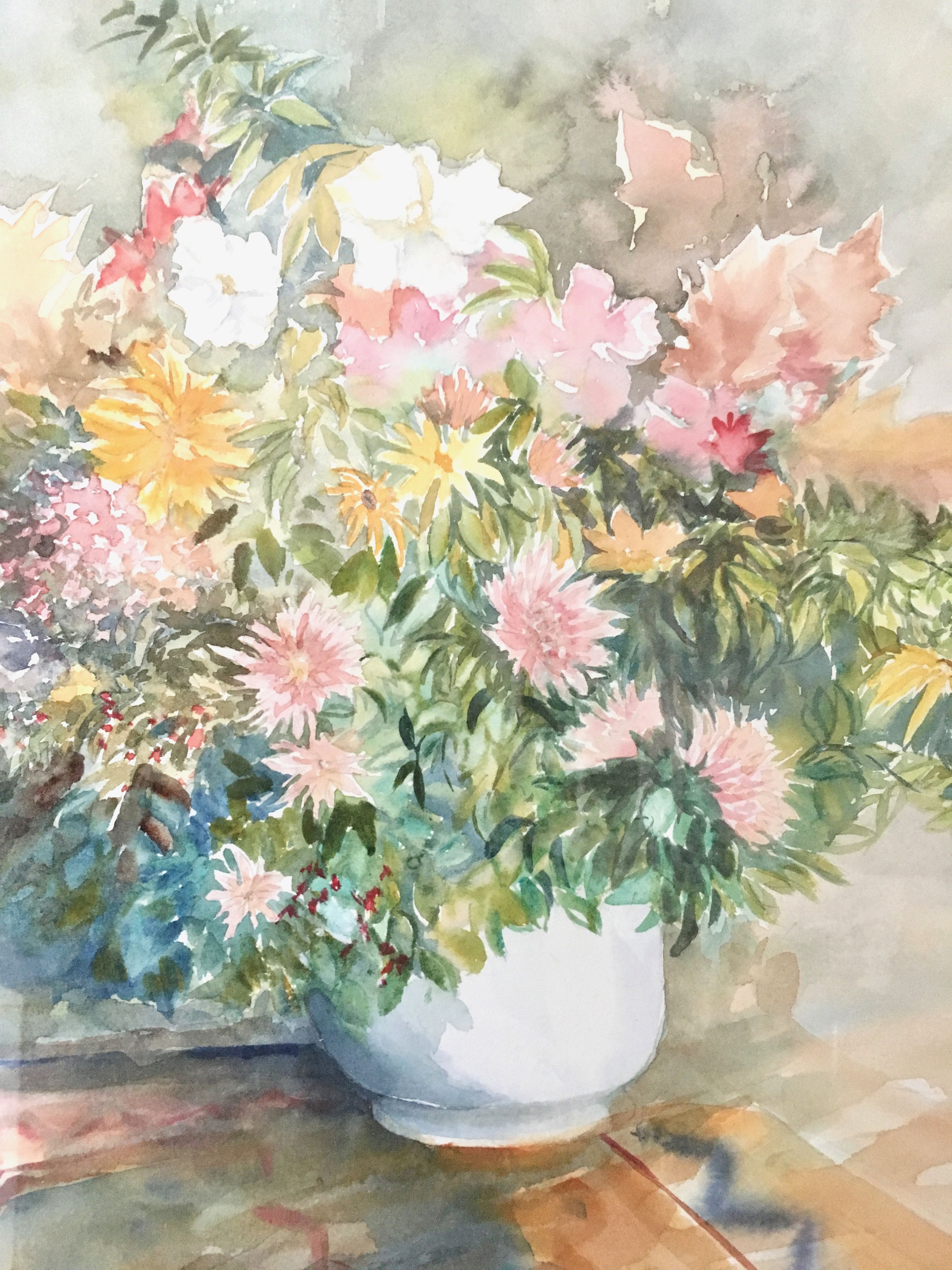 Watercolor painting with a large bouquet