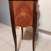 Louis XV style console bedside, curved faces, mahogany and rosewood marquetry decorated with flowers