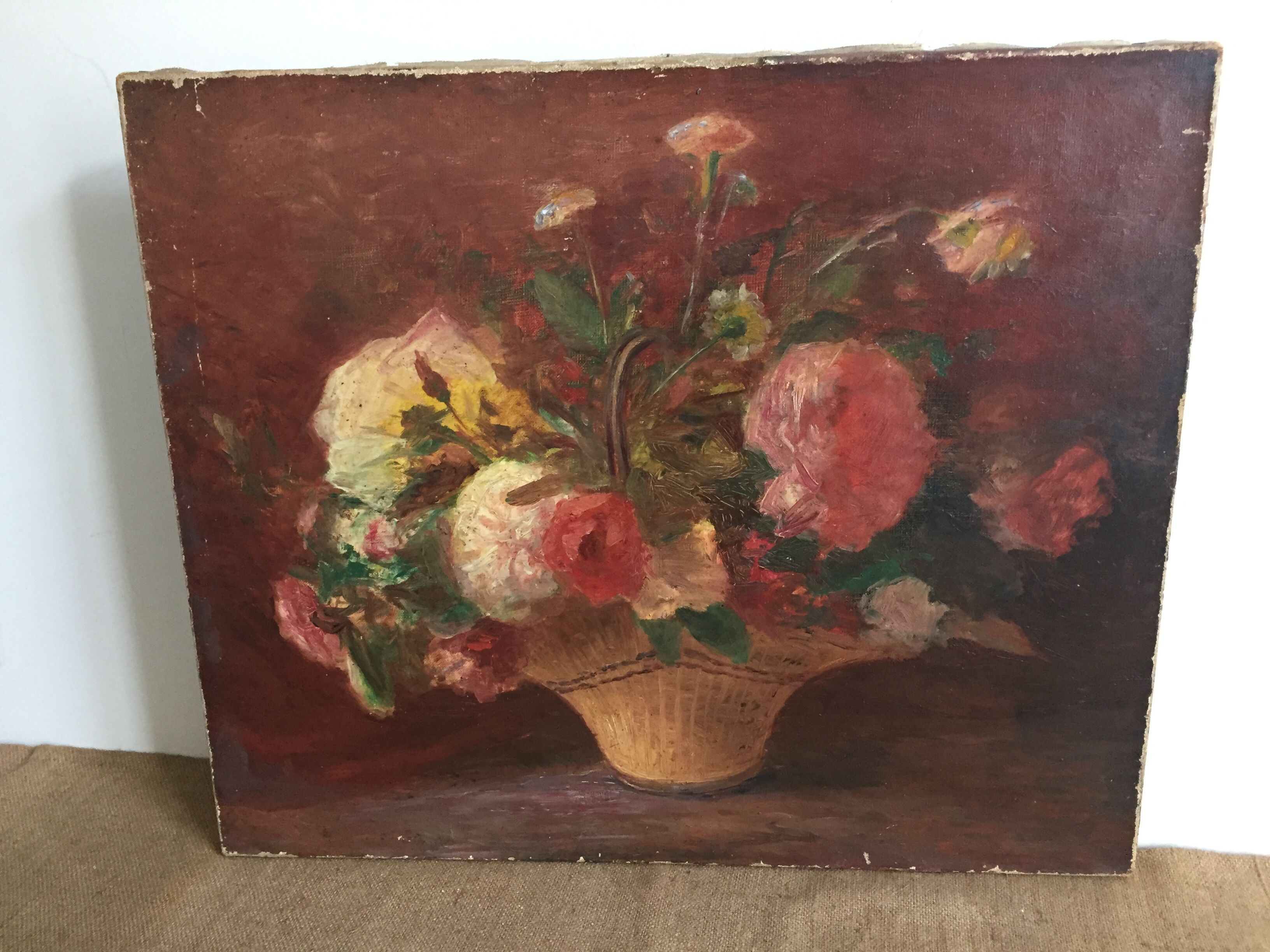 Huile sur toile, bouquet de fleurs