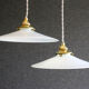 2 French suspensions in smooth white opalines with new cables and sockets