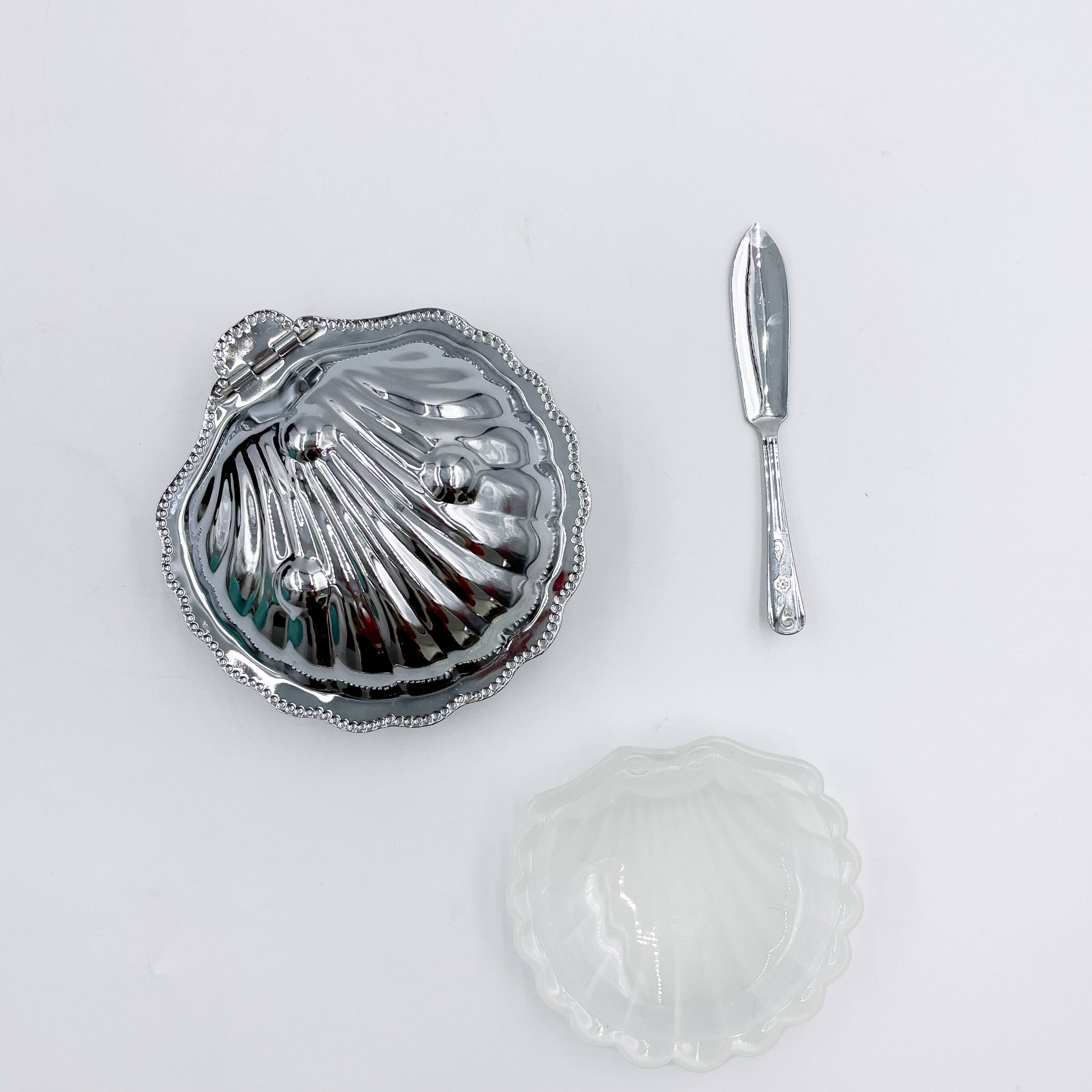Chrome scallop butter dish from the 70s