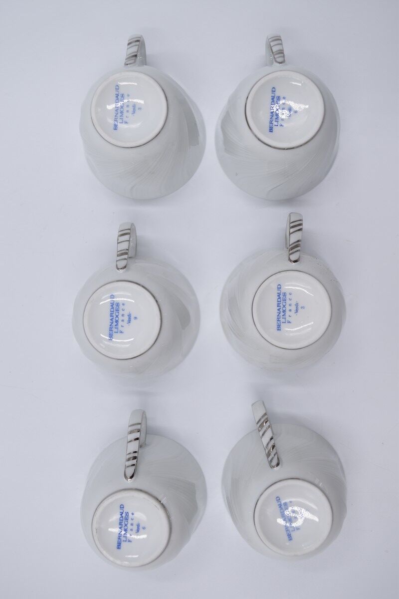 6 cups and under porcelain cup Bernardaud Limoges verdi model