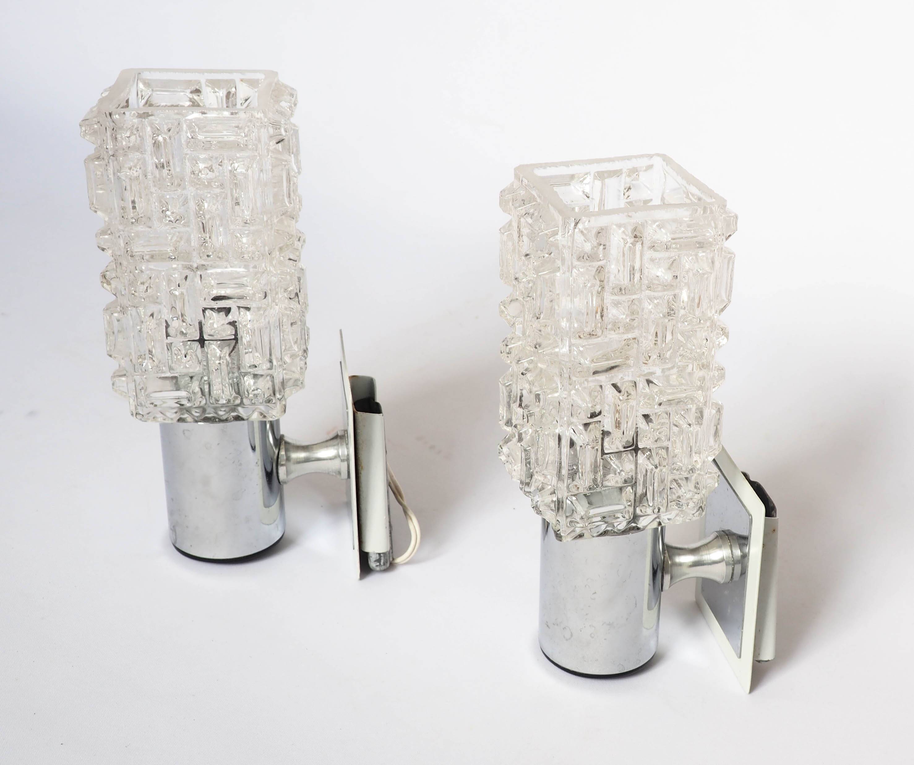 Pair of Targetti glass and chrome wall lights