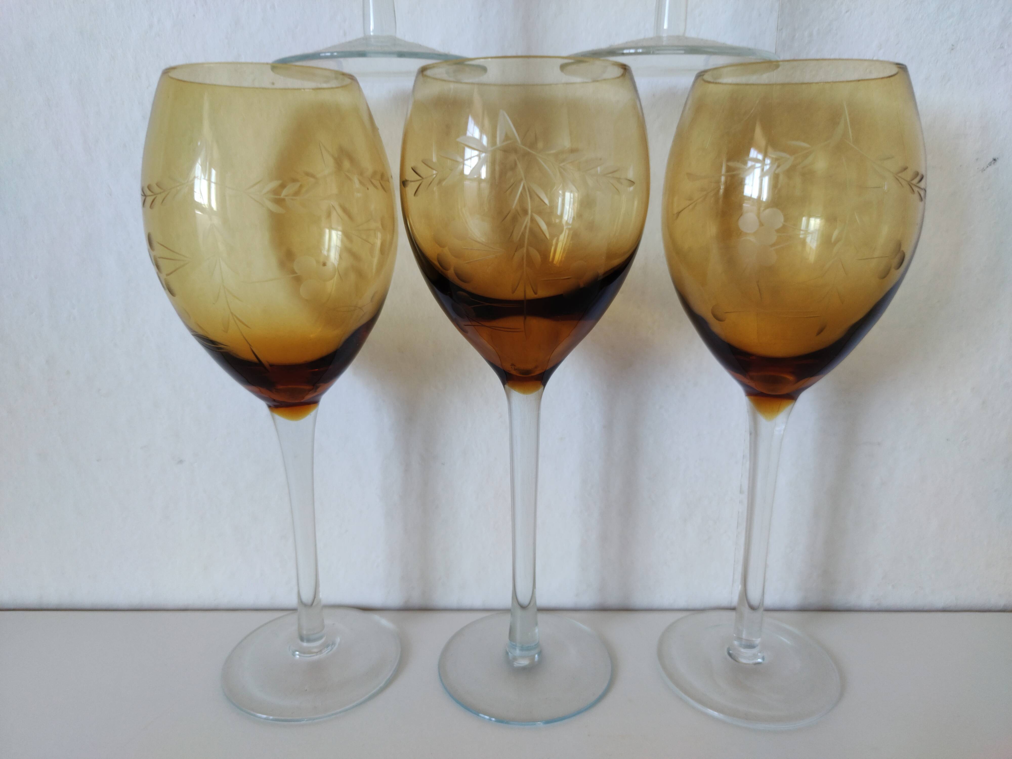 Set of 6 vintage crystal engraved glasses