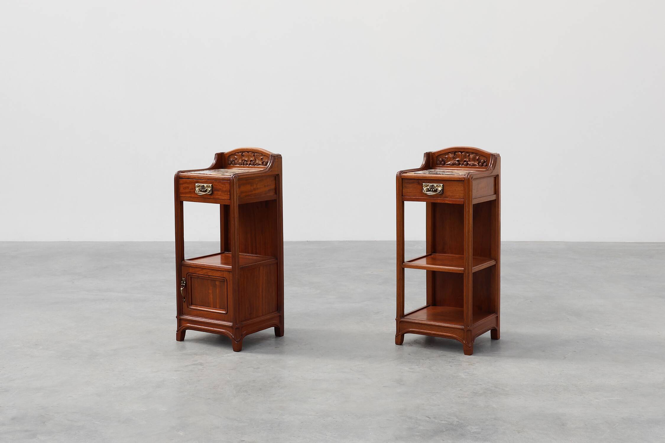 Pair Art Nouveau Nightstands with marble top by Paul Alexandre Dumas, Franc