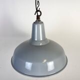 Industrial British Grey Enamel Factory Pendant Lamp, 1960s