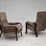1970s, pair of Danish armchairs, brown furniture corduroy, beech wood.