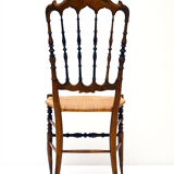 Chiavarina chairs in cherry wood with straw seat, early 20th century, Set of Four