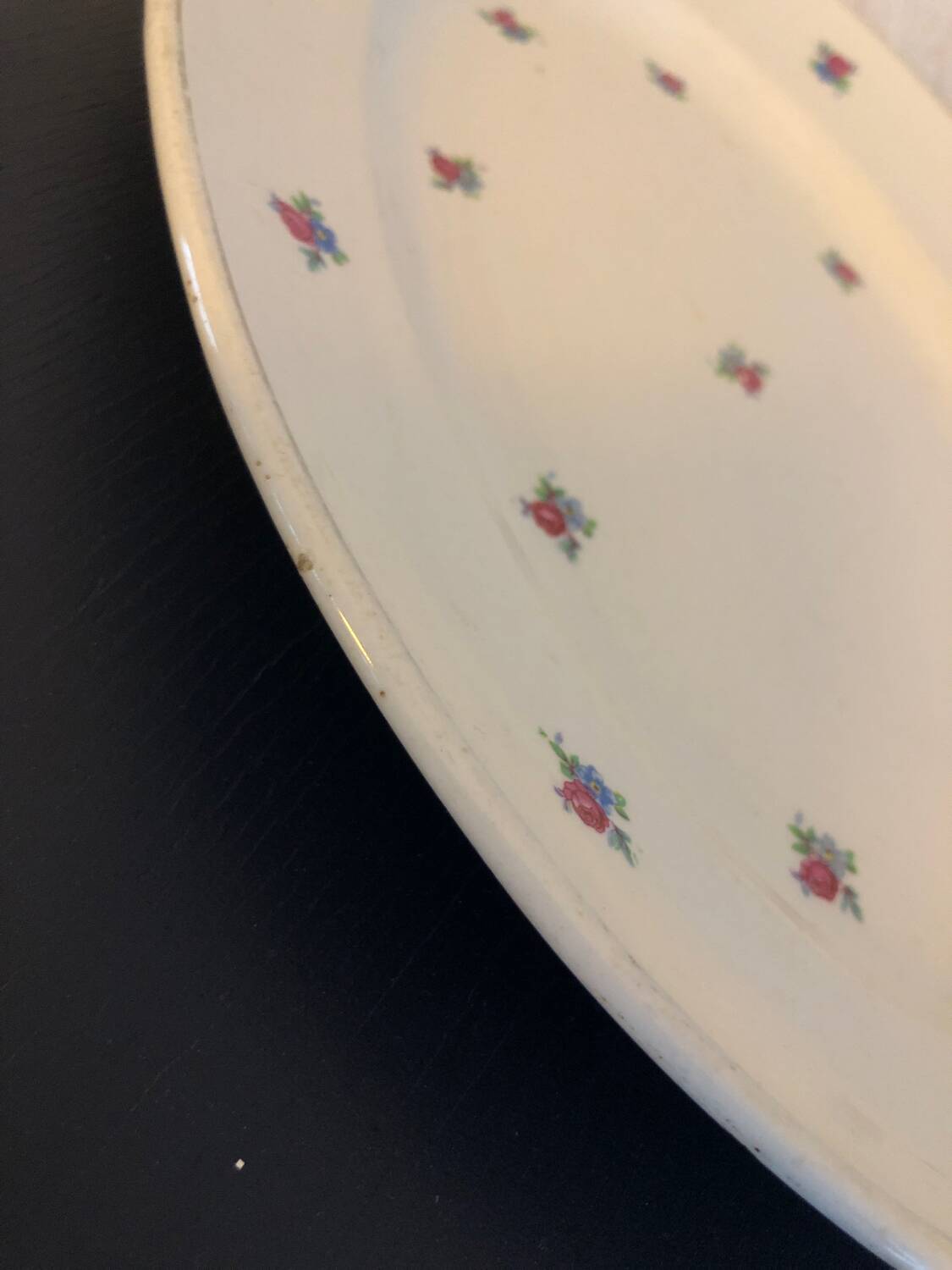 Vintage oval dish in Luneville earthenware with flower patterns