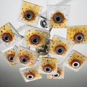12-light Mazzega chandelier in amber and clear murano glass and chrome. Ita