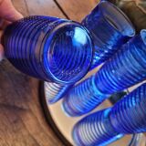 4 cobalt blue glasses – industrial moulded glass – 1970s