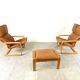 Leather Poäng Chairs & Footrest by Noboru Nakamura for IKEA, 1990s