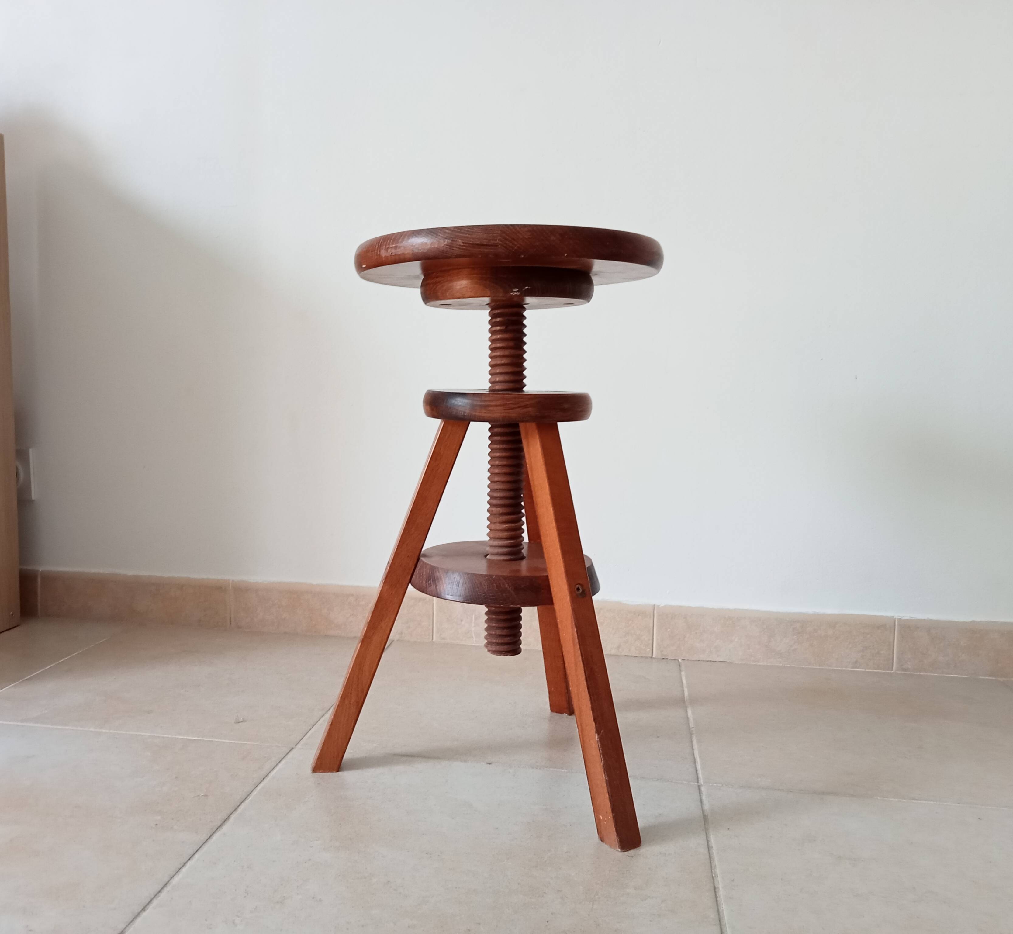 Vintage screw stool in solid oak