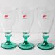 Set of 3 Vintage Bormioli Rocco Wine Glasses: Green Stem Harmonia Flutes