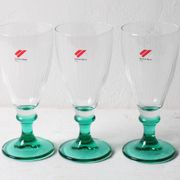 Set of 3 Vintage Bormioli Rocco Wine Glasses: Green Stem Harmonia Flutes