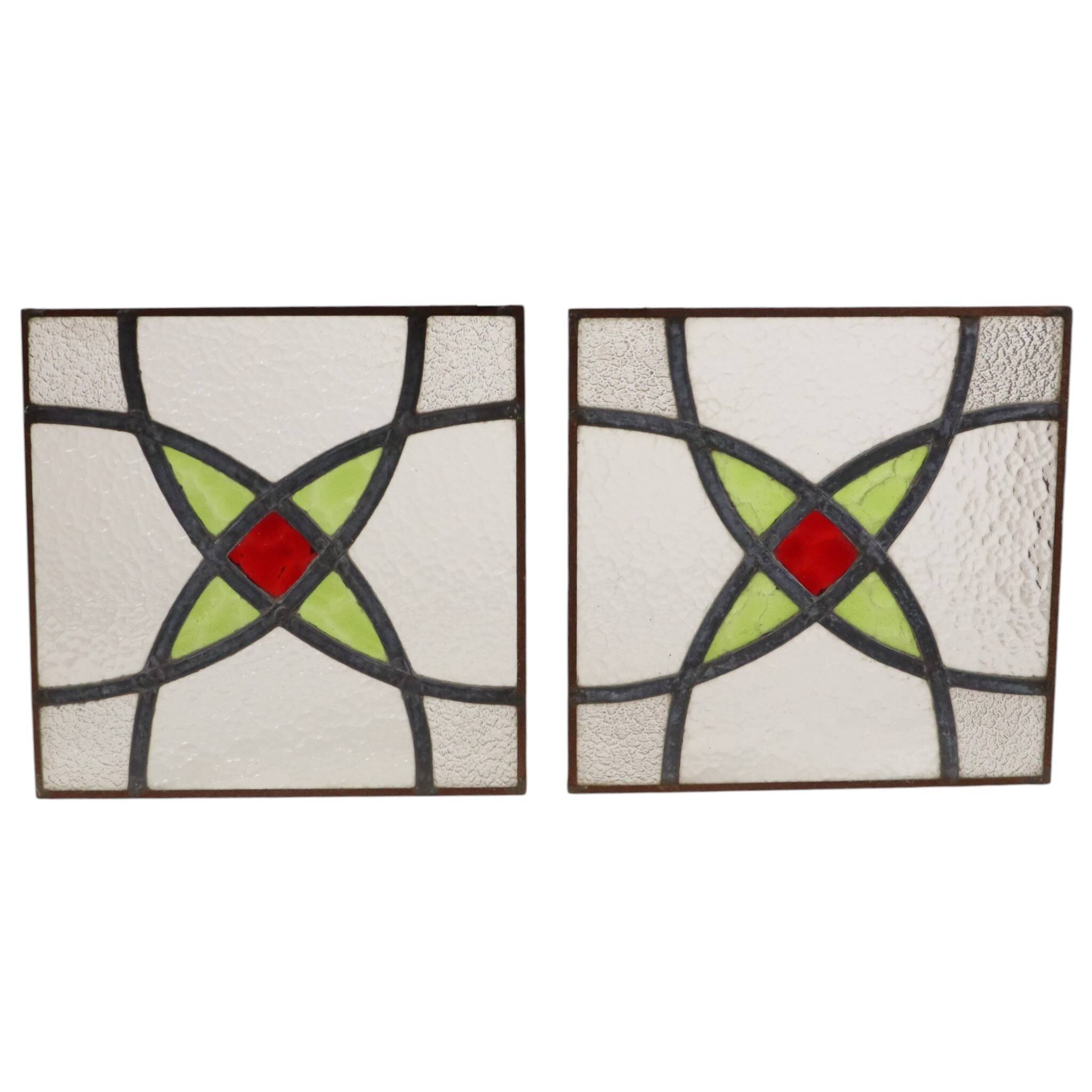 Art Deco Geometric Stained Glass Window 25x25cm