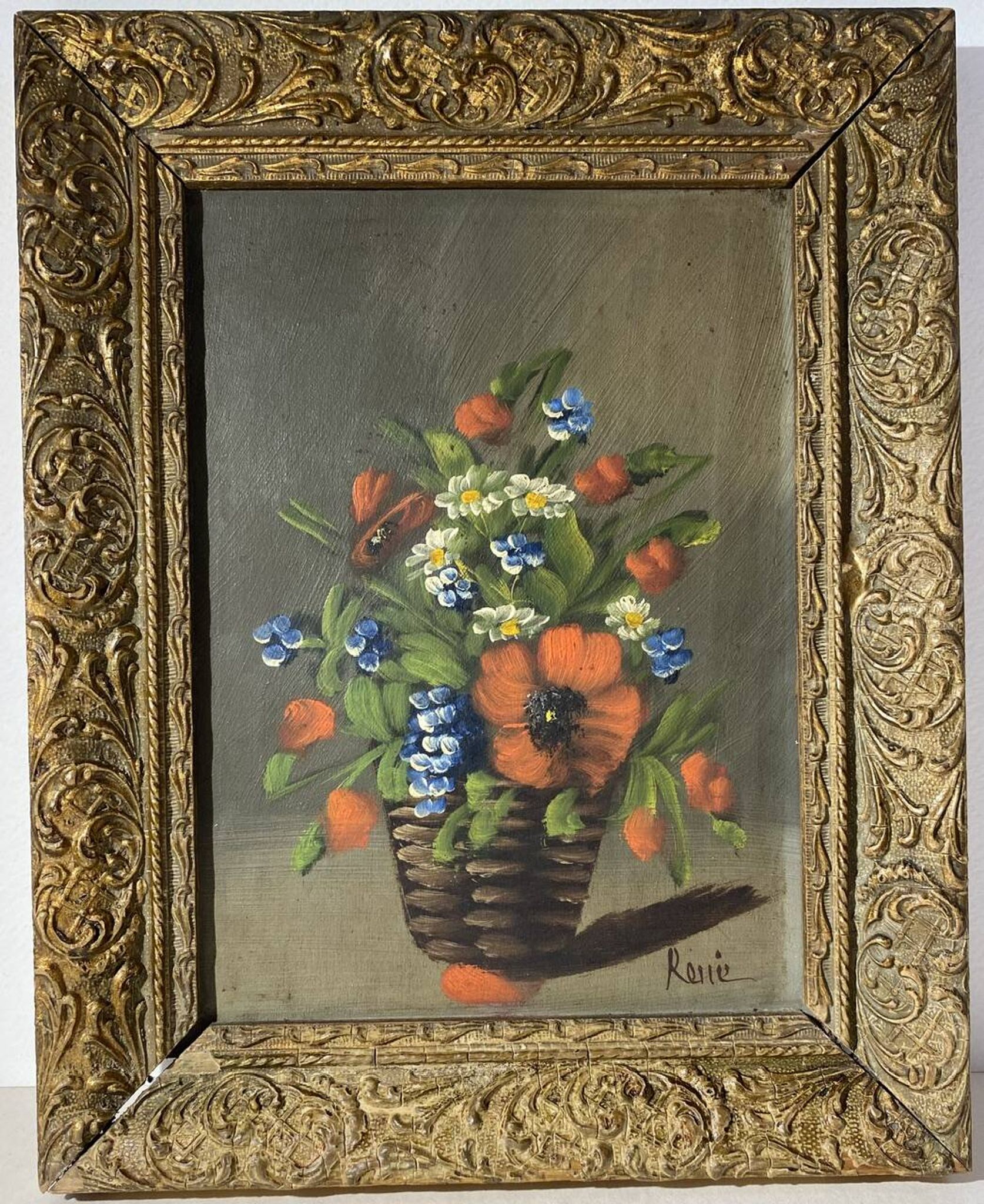 Nature morte aux fleurs sauvages, signée, milieu XX siècle
