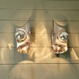 Pair of brushed aluminum wall lights, 1970s