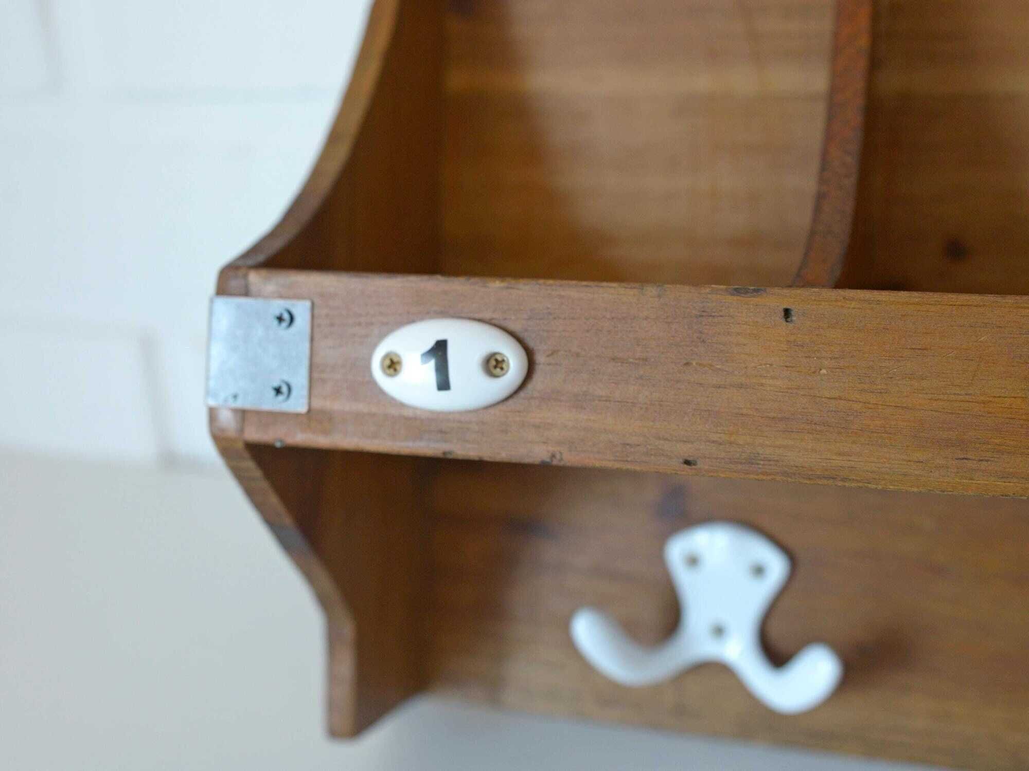 Vintage Wall Wooden Shelf / Mid Century Mail Organizer / Key Holder