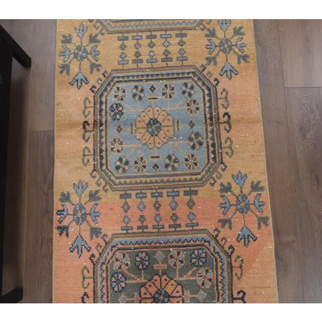 Vintage Turkish Oushak Handmade Wool Runner 78x350