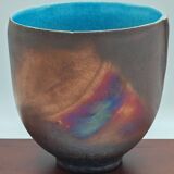 Large raku bowl with metallic iridescence