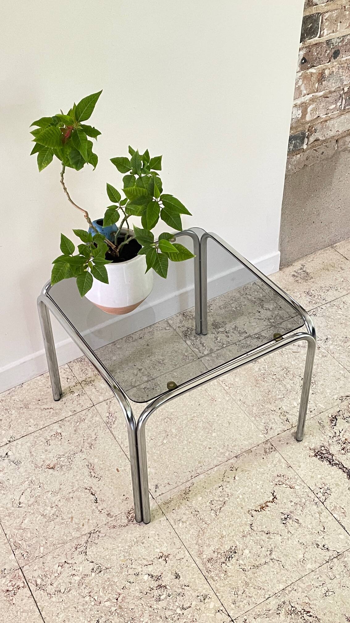 1970s coffee table glass and chrome steel