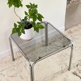 1970s coffee table glass and chrome steel