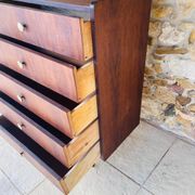 Vintage high chest of drawers in oak with 5 drawers, circa 1950s.