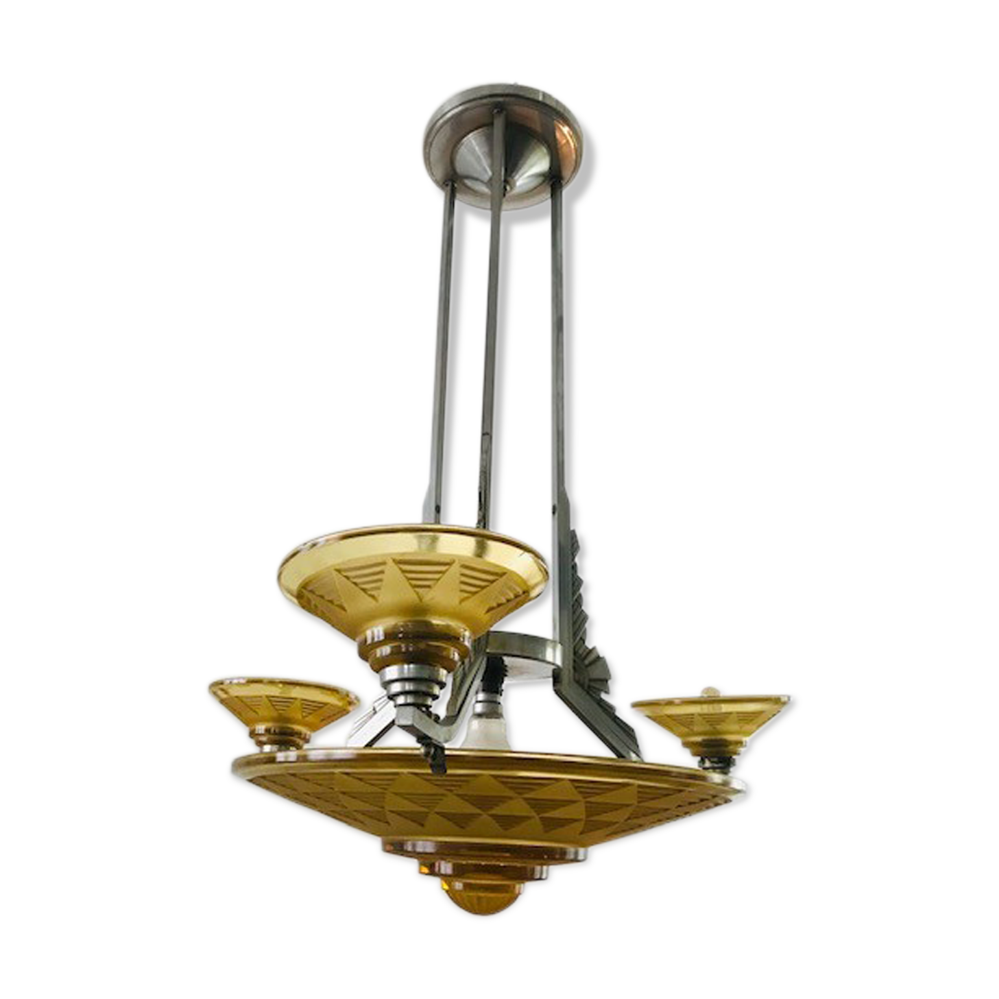 Art Deco chandelier with 3 small cups