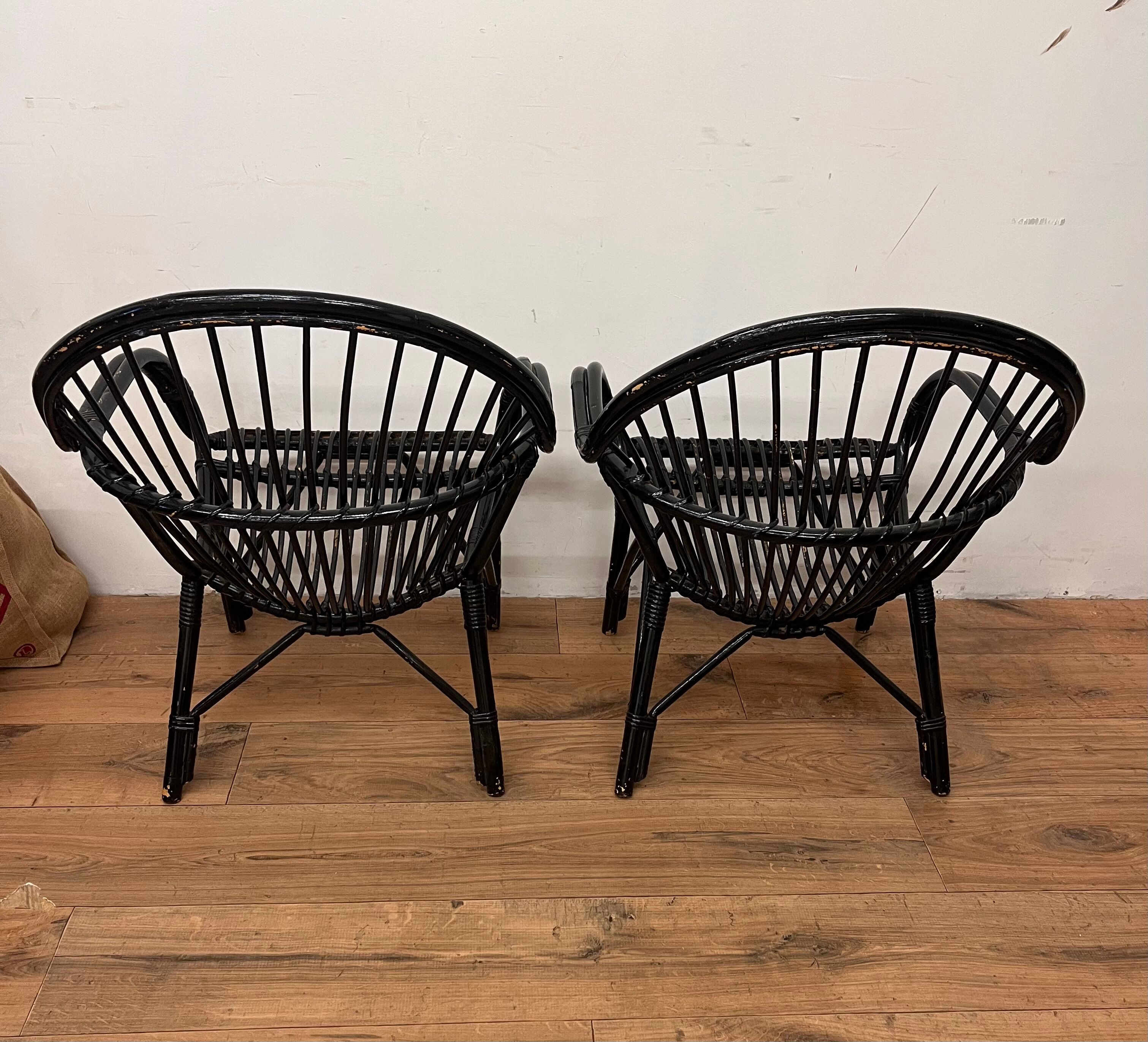 Paire de fauteuils en rotin vintage