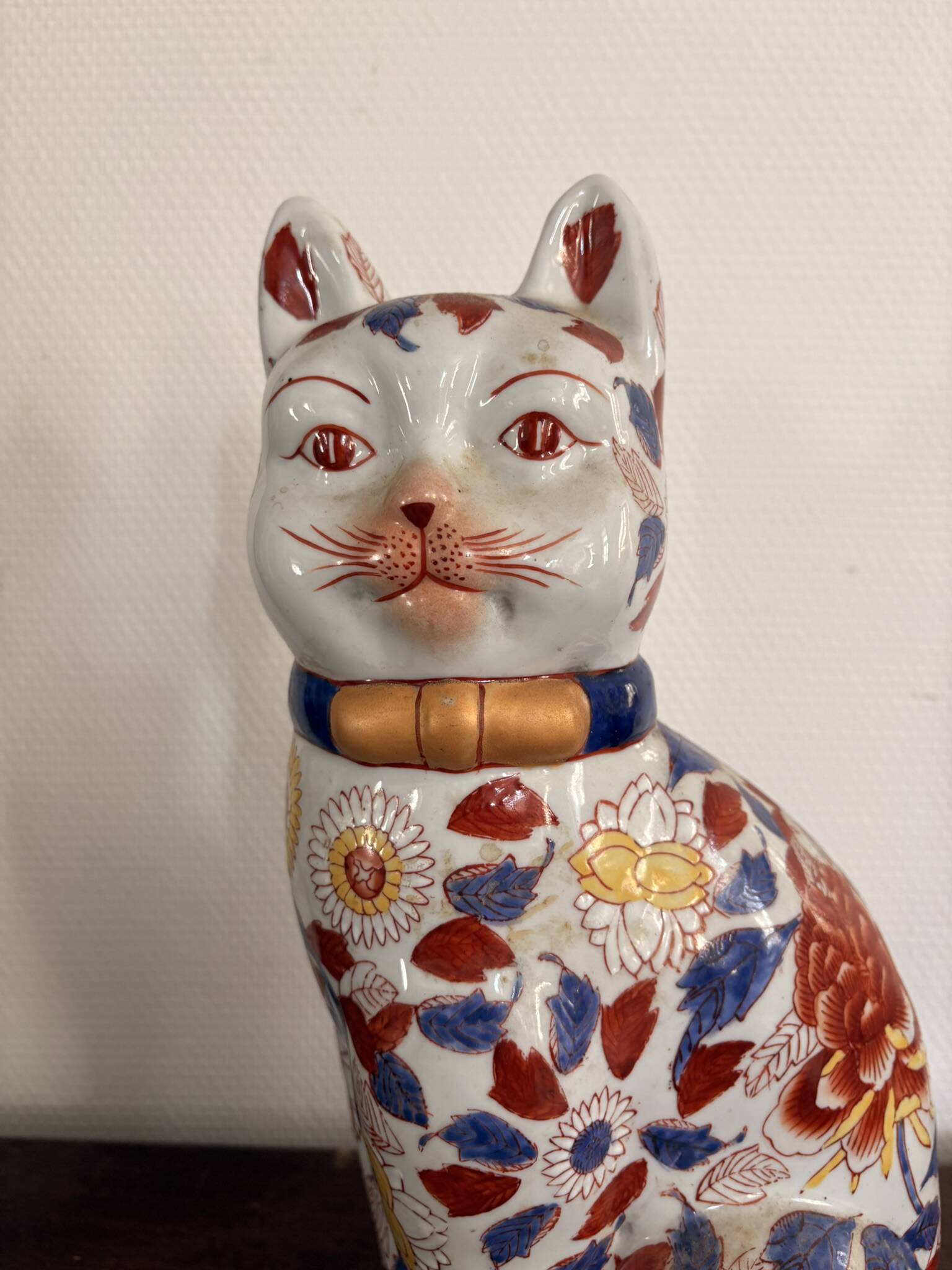 Ancient Sculpture Cat Family Green Porcelain Peony China Chinese Japan