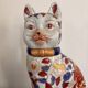 Ancient Sculpture Cat Family Green Porcelain Peony China Chinese Japan